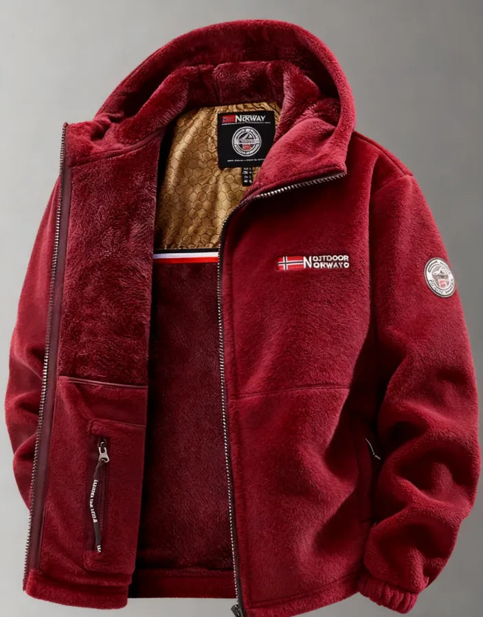 Veste d'extérieur pour homme, doublée en polaire thermique et à col montant