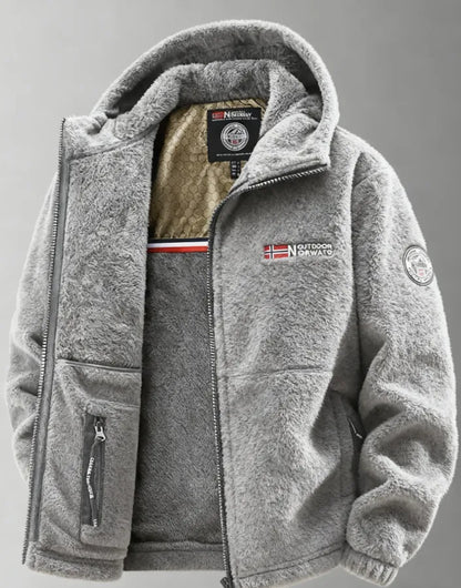 Veste d'extérieur pour homme, doublée en polaire thermique et à col montant