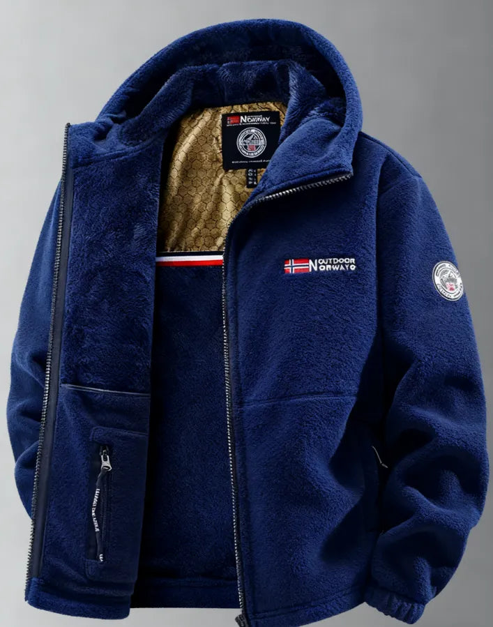Veste d'extérieur pour homme, doublée en polaire thermique et à col montant