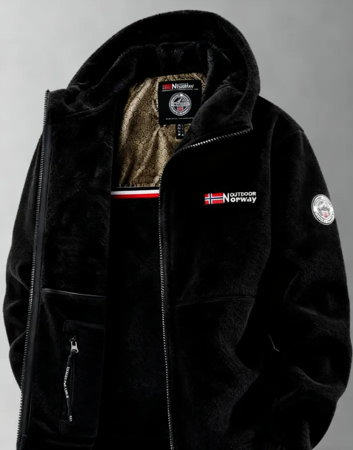 Veste d'extérieur pour homme, doublée en polaire thermique et à col montant